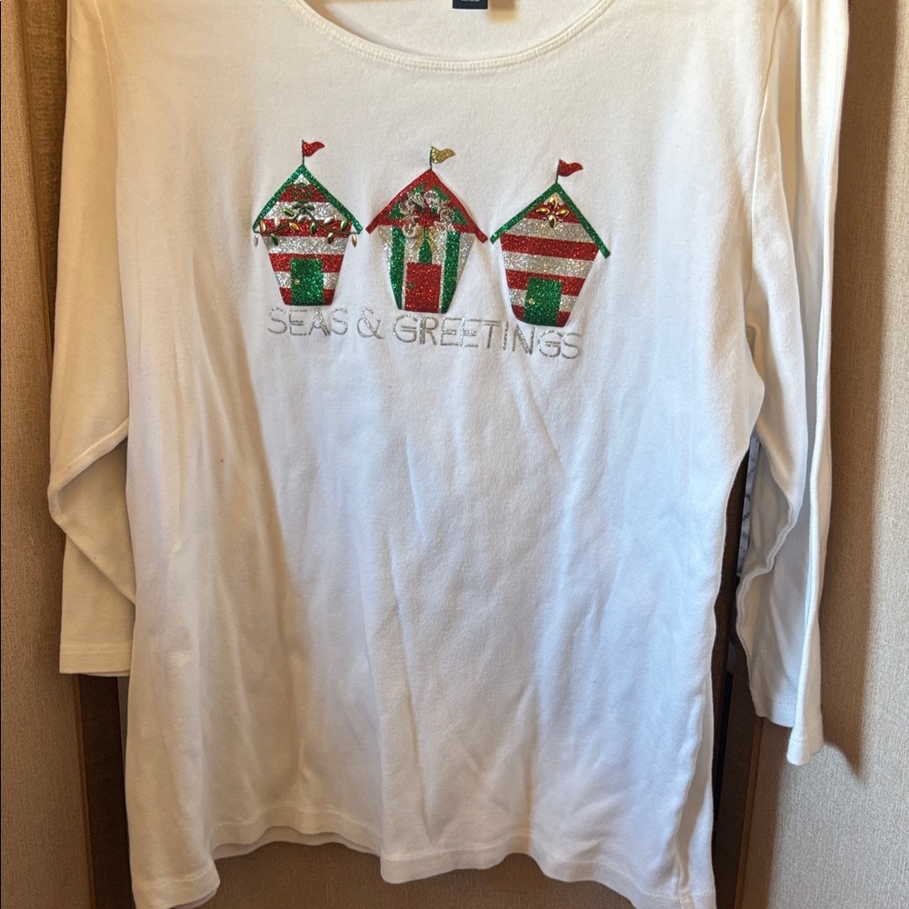 Karen Scott Festive Holiday Long Sleeve Shirt 1X - Picture 1 of 3